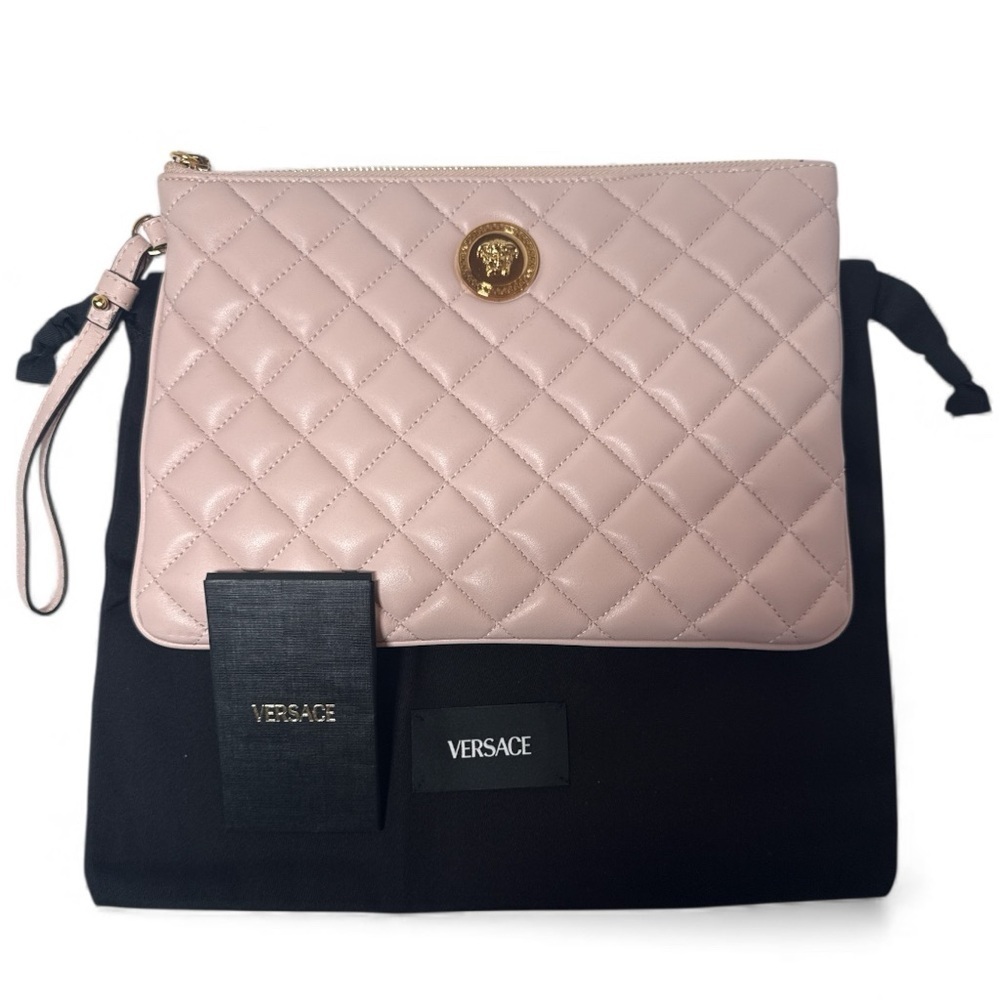 Versace Soft Pink Leather Quilted Wristlet Clutch - Picture 8 of 8